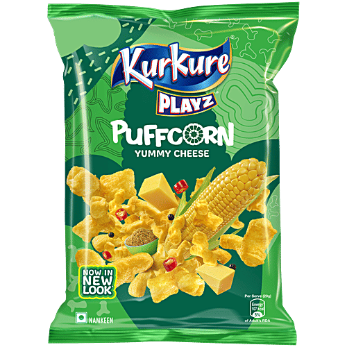 Kurkure Playz Yummy Cheese Puffcorn, 50 g  Crispy & Crunchy Puffed Corn Snacks