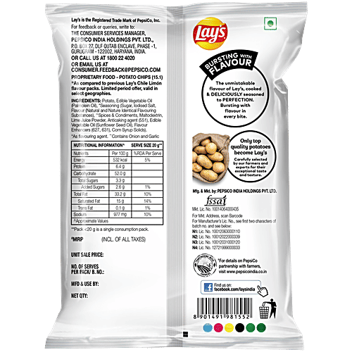 Lay's Chile Limon Potato Chips, 48 g Pouch Crunchy Chips & Snacks