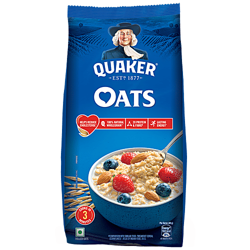 Quaker Oats -Whole Grain, Breakfast Cereal, Rich In Fibre & Calcium, Good For Heart, 600 g Pouch Rich Source of Dietary Fibre