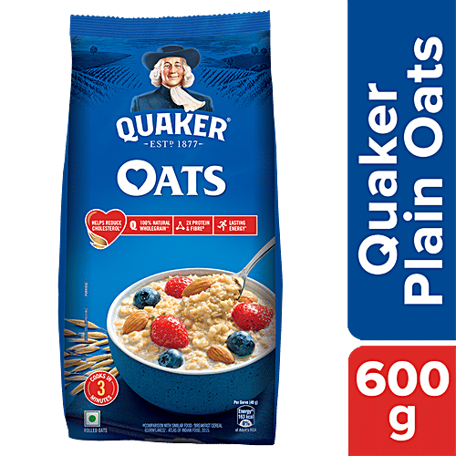 Quaker Oats -Whole Grain, Breakfast Cereal, Rich In Fibre & Calcium, Good For Heart, 600 g Pouch Rich Source of Dietary Fibre