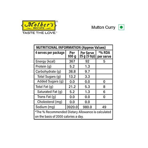 Mother's Recipe Mutton Curry Mix, 100 g Pouch No MSG, Preservatives & Artificial Colours