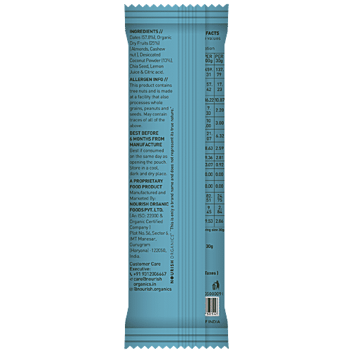 Nourish Organics Refresh - Coconut Lime Bar, Plant Based Protein, Instant Energy, 30 g  Gluten Free