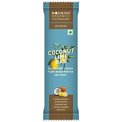 Nourish Organics Refresh - Coconut Lime Bar, Plant Based Protein, Instant Energy, 30 g  Gluten Free