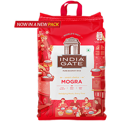 India Gate Basmati Rice/Basmati Chawal - Mogra/Broken, 10 kg Bag Aged, 1 Cup Serves 5