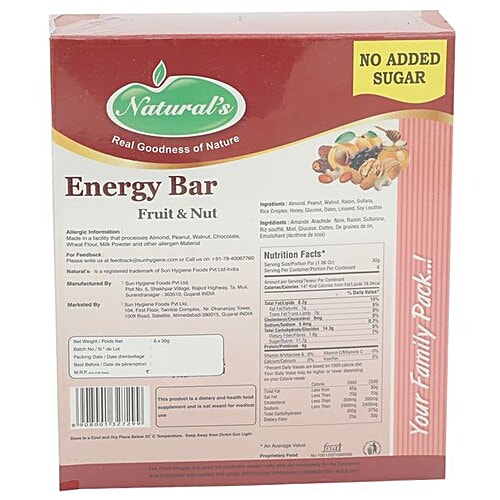 Naturals Energy Bar - Fruit & Nut Natural Sweetness of Honey, 180 g Carton 