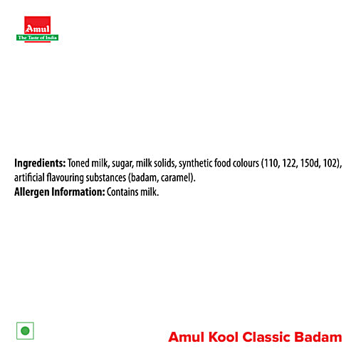 Amul Kool Classic Badam Flavoured Milk, 180 ml PET Bottle 