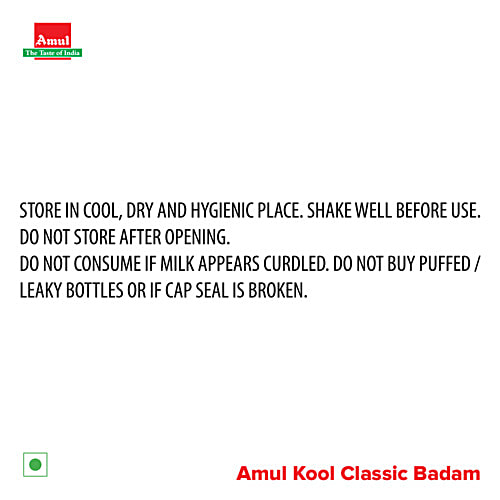 Amul Kool Classic Badam Flavoured Milk, 180 ml PET Bottle 