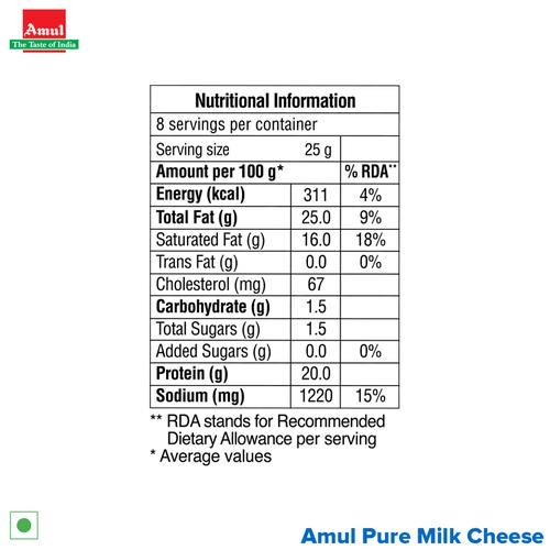Amul Processed Cheese Block, 200 g Carton Power of Protein