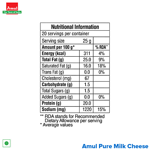 Buy Amul Cheese Cubes Processed 500 gm Carton (20 Cubes) Online at