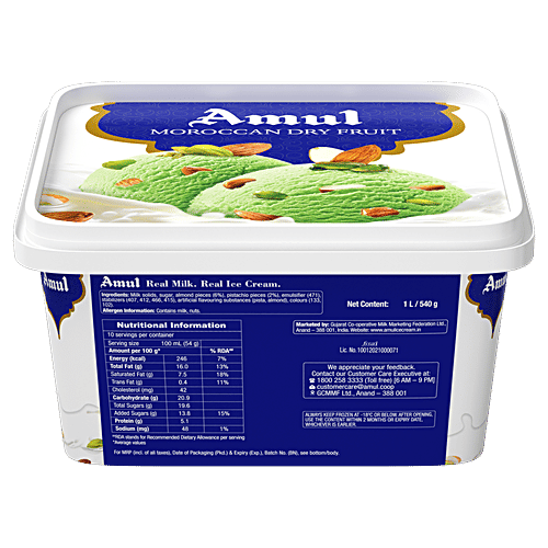 Buy Amul Real Ice Cream Moroccan Dry Fruit 1 Lt Tub Online At Best