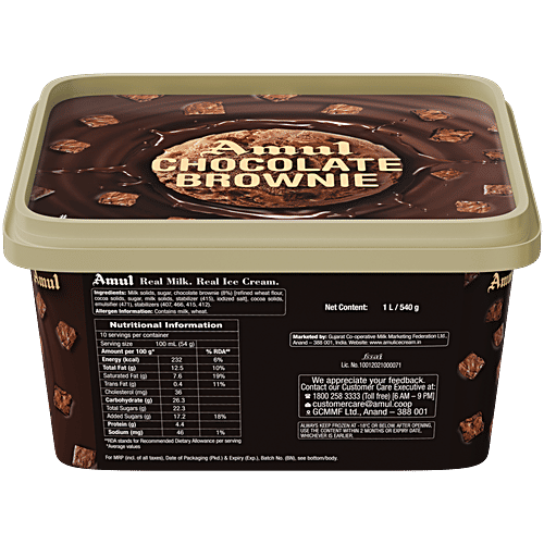 Amul Ice Cream - Chocolate Brownie, 1 L Tub 