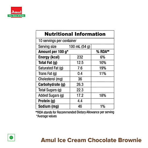 Buy Amul Real Ice Cream Chocolate Brownie 1 lt Tub Online at Best