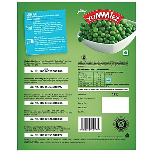 Yummiez Green Peas, 1 kg Pouch 