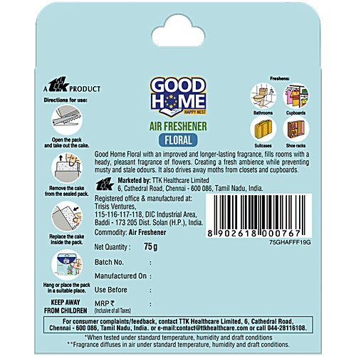 Good Home Air-Freshener Floral For Bathrooms, Suitcases, Cupboards, Shoe Racks | Long-Lasting Fragrance, 75 g With Improved Longer Lasting Fragrance