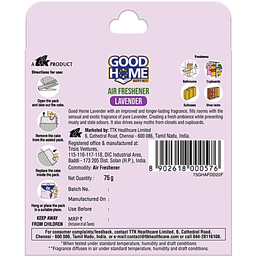 Good Home Air-Freshener Lavender For Bathrooms, Suitcases, Cupboards, Shoe Racks | Long-Lasting Fragrance, 75 g  With Improved Longer Lasting Fragrance