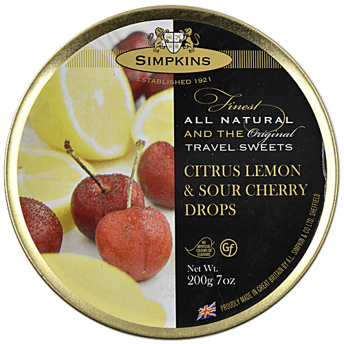 Simpkins  Travel Sweets - Citrus Lemon & Sour Cherry, 200 g Tin 