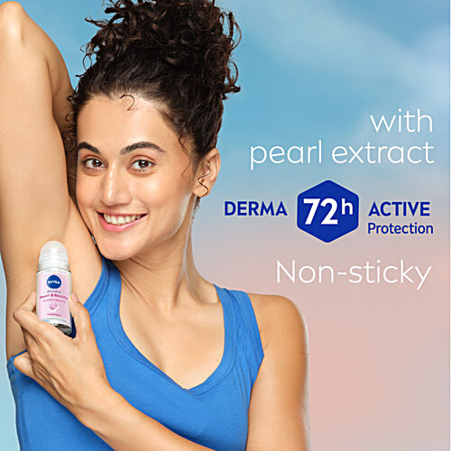 Nivea Pearl & Beauty Women Deodorant Roll On - For Smooth & Beautiful Underarms, 48h Protection, 50 ml Bottle 48h Protection, 0% Alcohol, Smooth & Beautiful Underarms