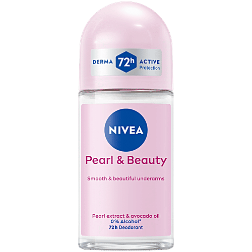 Nivea Pearl & Beauty Women Deodorant Roll On - For Smooth & Beautiful Underarms, 48h Protection, 50 ml Bottle 48h Protection, 0% Alcohol, Smooth & Beautiful Underarms
