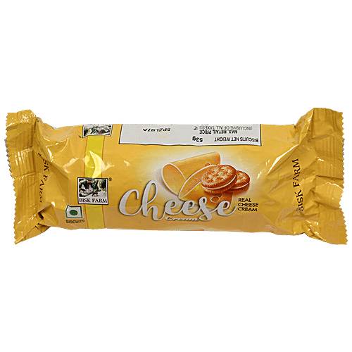 Bisk Farm Biscuits - Cheese Cream, Delicious, Teatime Snack, 53 g Pouch Zero Trans Fat