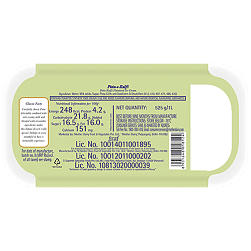 Mother Dairy Ultimate Pista-E-Kulfi Ice Cream, 1 L Tub 