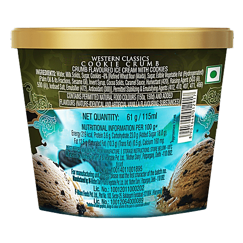 Buy Mother Dairy Western Classic Ice Cream Cookie Crumb Flavour Novet With Cookies 115 Ml Cup