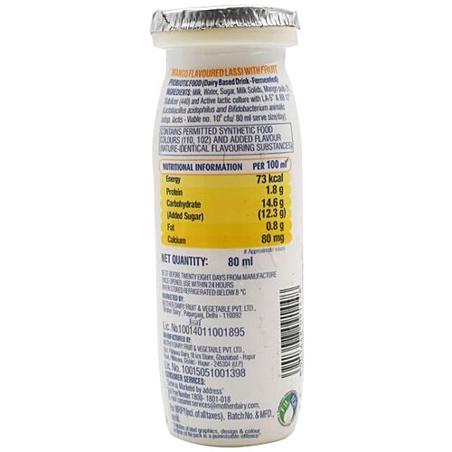 mother dairy Nutrifit Fermented Probiotic Milk Drink - Mango, 80 ml Bottle 