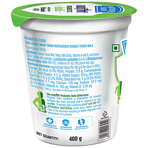 Buy Mother Dairy Probiotic Dahi B Activ Helps Digestion 400 Gm Cup
