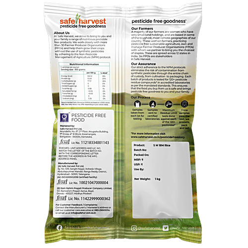 Safe Harvest Sona Masuri Raw Rice/Akki - 18 Months, Pesticide Free, 1 kg Pesticide Free