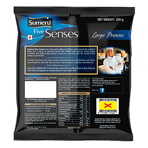 Sumeru Large Prawns, 250 g Pouch No Added Flavours, Colours or Preservatives