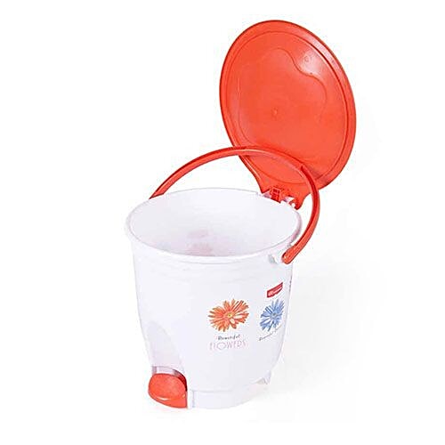 Princeware Dustbin - Floral Printed With Handle, Assorted Color, 1 pc  