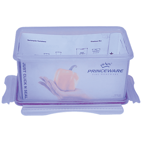 Princeware Click N Seal Rectangular Microwaveable Plastic Container - L5918-VL, 1.81 L  