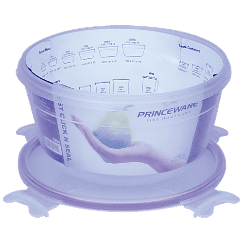 Princeware Click N Seal Round Packing Microwaveable Plastic Container - L5964-VL, 1.04 L