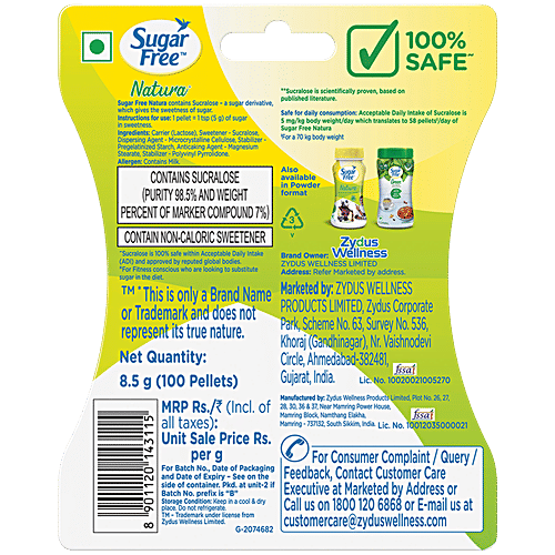 Sugar Free Sugar Free Natura, 100 Pellets | Safe| Scientifically Proven & Tested|Sweet like Sugar but with zero calories|, 100 pcs Pellets Zero Calories