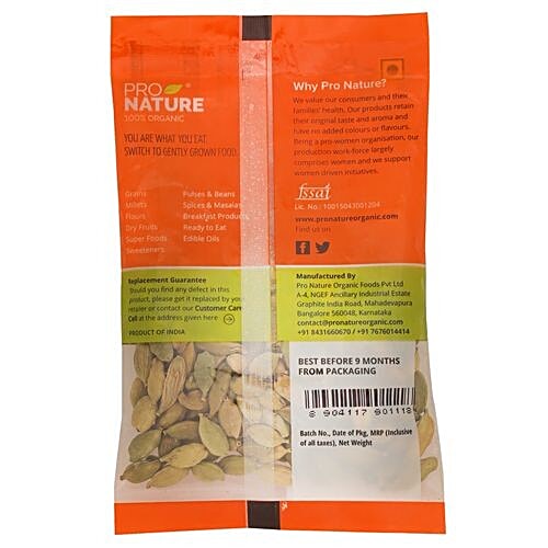 Pro Nature Organic - Cardamom/Hari Ilaichi, 10 g Pouch 