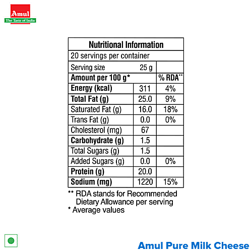 Buy Amul Processed Cheese Block 500 gm Online at Best Price. of Rs