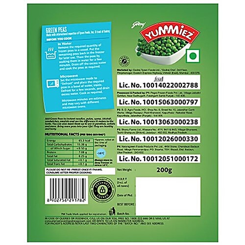 Yummiez Green Peas, 200 g Pouch 