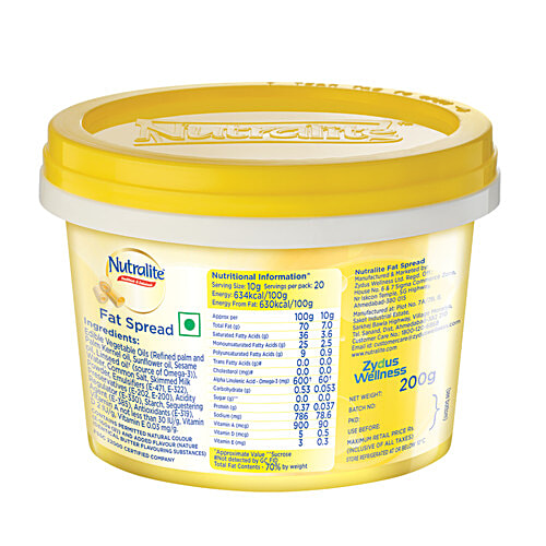 Nutralite Healthier & Delicious Fat Spread, 200 g Tub Powered with Omega-3, 0% Cholesterol
