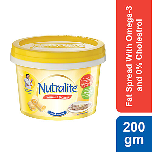 Nutralite Healthier & Delicious Fat Spread, 200 g Tub Powered with Omega-3, 0% Cholesterol