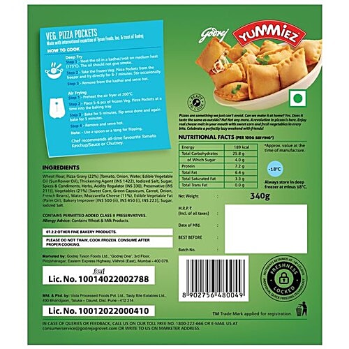 Yummiez Pizza Pockets - Veg, 340 g  