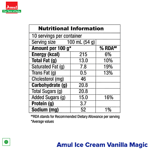 Amul Ice Cream - Vanilla Magic, 1 L Tub 
