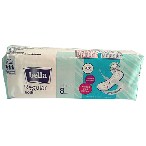 Bella Softi Sanitary Napkins - Regular, Breathable, Leakage Stop Barriers, Comfort Cushion, 8 pcs  Leakage Stop Barriers, Comfort Cushion