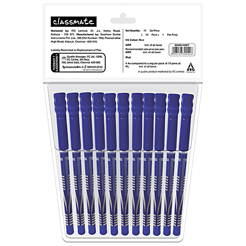 Classmate Octo Glid - Gel Pen (Blue), Set Of 10 pcs  Advanced Tip, Soft Grip