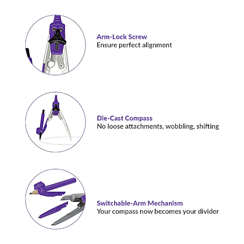 Classmate Asteroid Geometry Box - Unique Compass Cum Divider, 30 Cm Foldable Scale, 1 pc  Precision Tools
 Versatile Compass