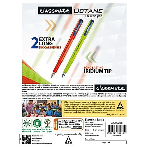 Classmate Notebook - Ruled, Single Line, 190 mm x 155 mm, Small, Hard Bound, 172 Pages, 1 pc  