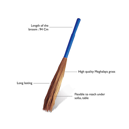 Gala Laxmi Grass Broom Made From Long Lasting Meghalaya Grass - 3.3 Feet, Colour May Vary, 1 pc High Quality