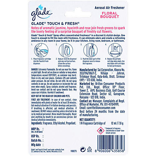 Glade Touch & Fresh Aerosol Air Freshener - Floral Perfection, 12 ml Instant Freshness
Eliminates Odours
Refreshes Ambience