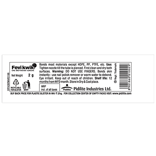 Pidilite Fevikwik One Drop Instant Adhesive, 2 g  