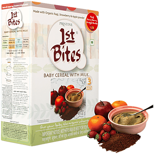 1st Bites Baby Cereals - Stage 3, 10 To 24 Months, Organic, Ragi, Strawberry & Apple, Infant Food, 300 g Box High in Calcium, Rich in Iron