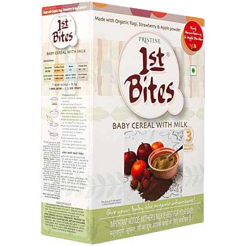 1st Bites Baby Cereals - Stage 3, 10 To 24 Months, Organic, Ragi, Strawberry & Apple, Infant Food, 300 g Box High in Calcium, Rich in Iron