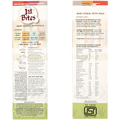 1st Bites Baby Cereals - Stage 3, 10 To 24 Months, Organic, Ragi, Strawberry & Apple, Infant Food, 300 g Box High in Calcium, Rich in Iron